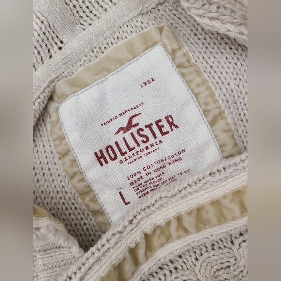 ♡ Y2K ♡ Hollister Cream Cableknit Hooded Cropped Babydoll Sweater - Picture 14 of 15